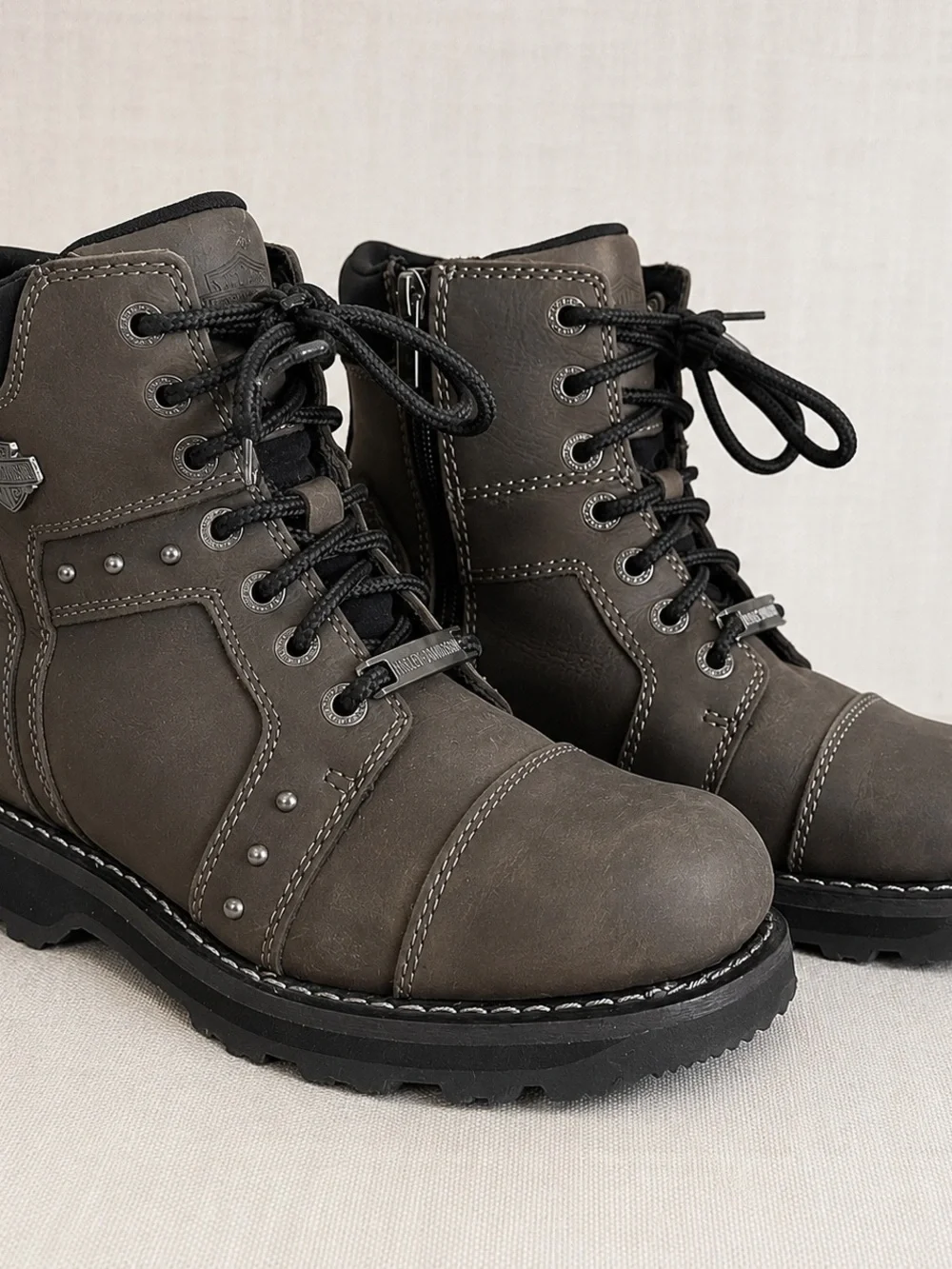 Harley-Davidson Women's Gray Lace-Up Studded Ankle Boots